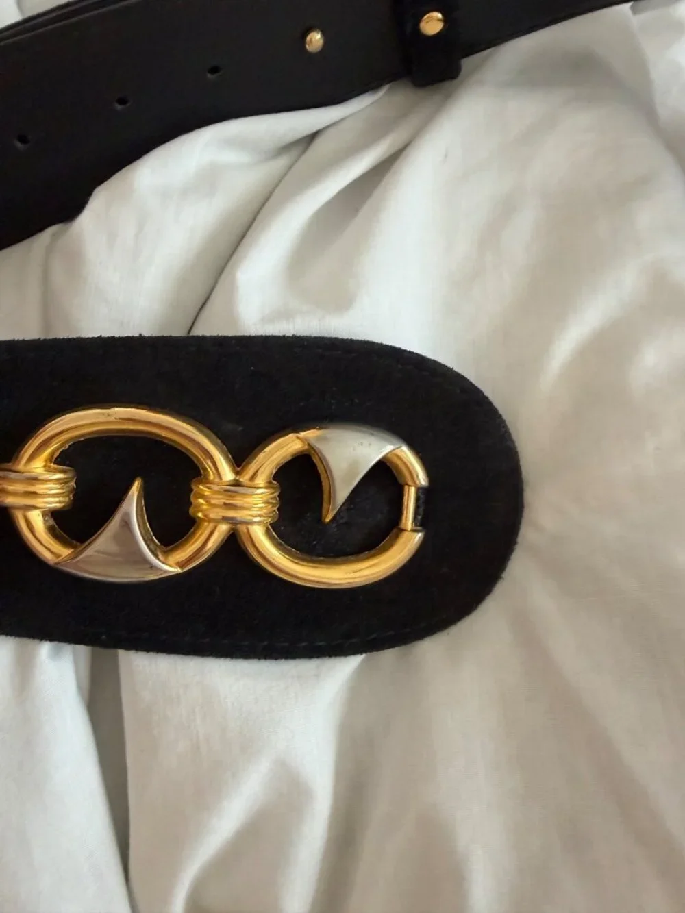 Vintage Womens Suede Two Tone Metal Statement Wide Waist Cinch Belt One Size